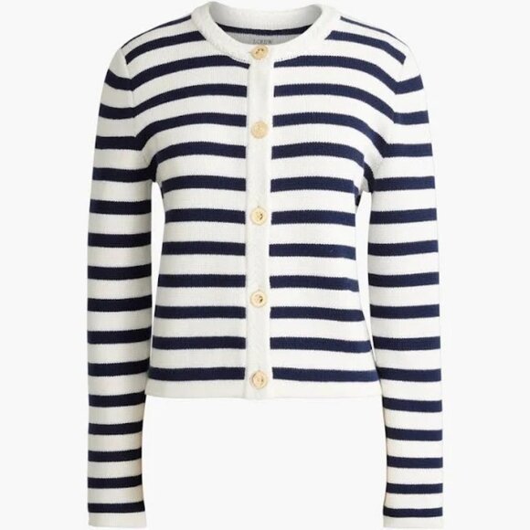 NWT J Crew Factory Striped Slub Cardigan Sweater L - Picture 2 of 4